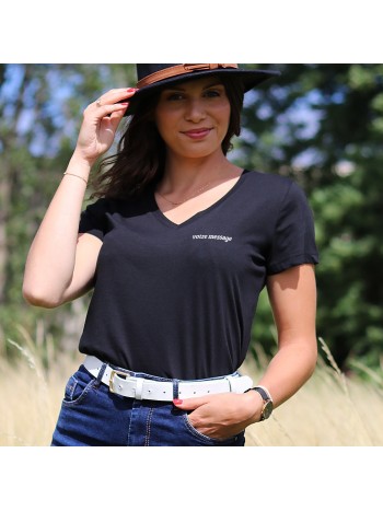 T-shirt Femme col V personnalisable côté cœur - 4