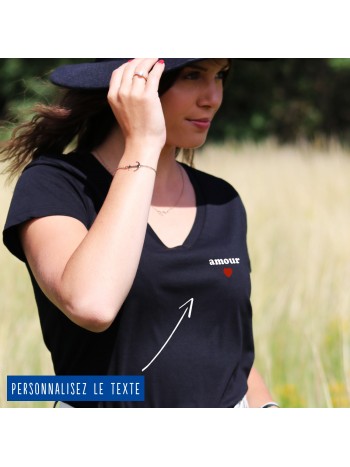 T-shirt Femme col V petit coeur personnalisé - 3