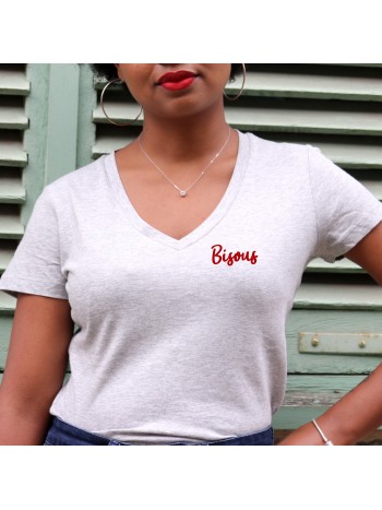 T-shirt col V - Bisous - Femme - 1