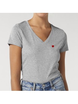 T-shirt col V - Cœur - Femme - 1